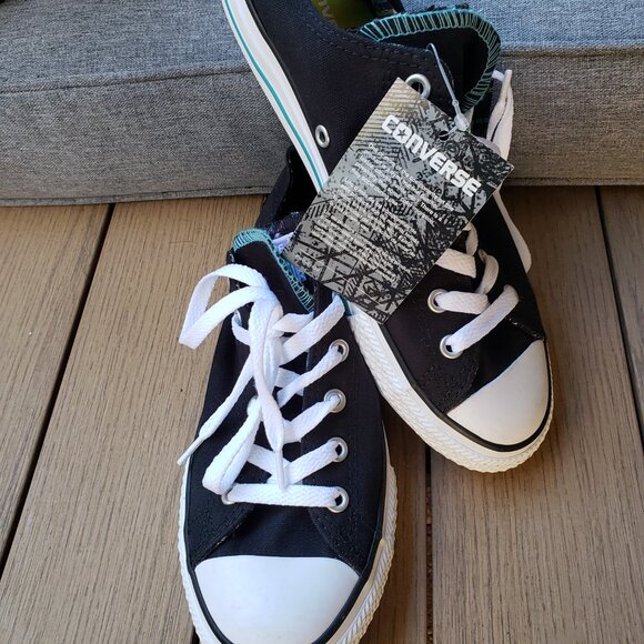 BNWT CTAS Converse Double Tongue Jet Black Aqua Plaid 655324F (Jr. 4.5) KICKS - Picture 8 of 8